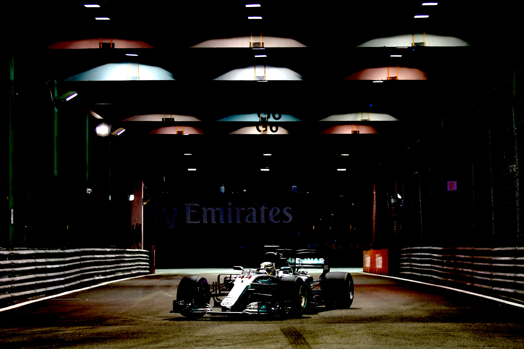 Lewis Hamilton on track at the 2017 Singapore Grand Prix.