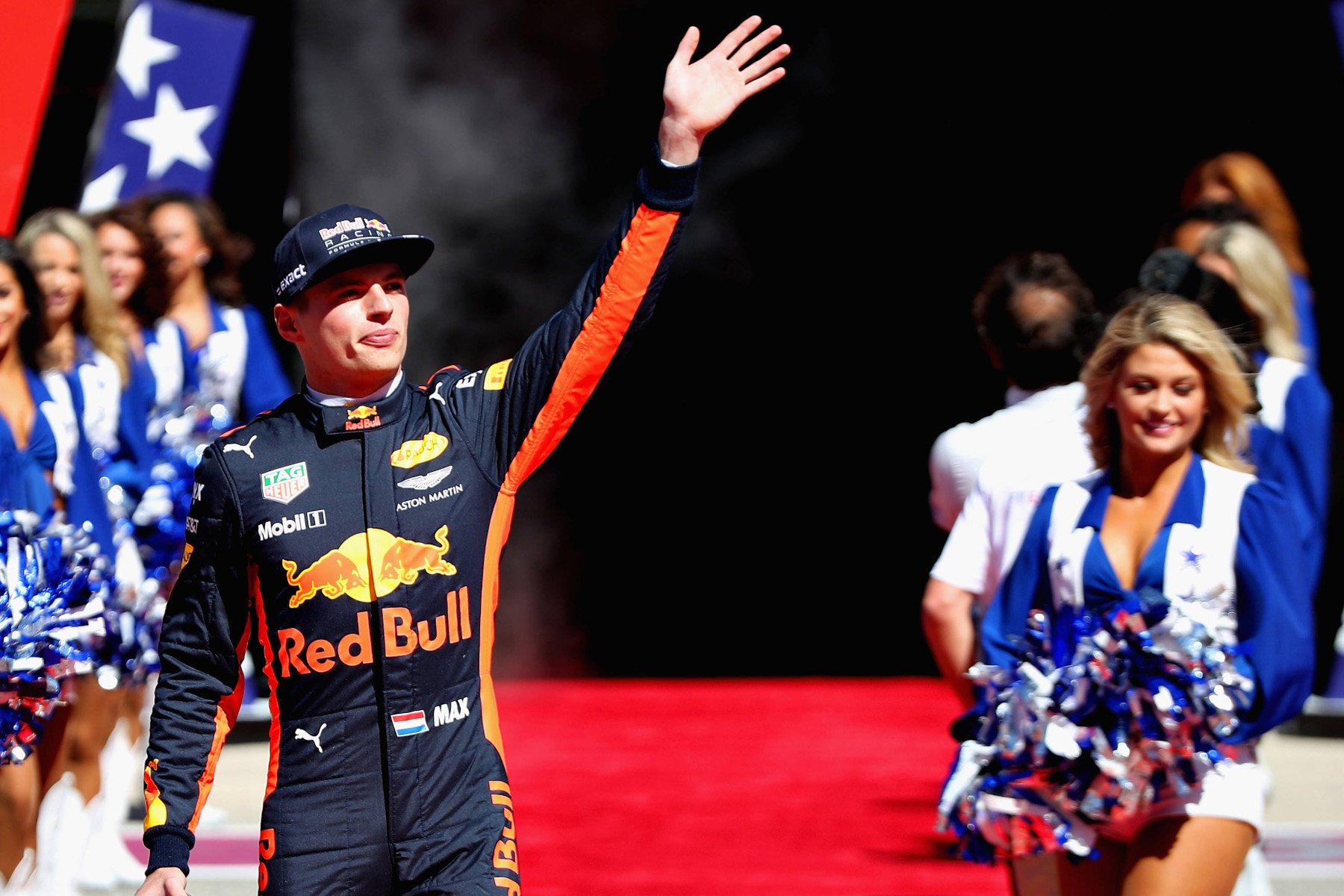 Max Verstappen is introduced to the Austin crowd at the 2017 United States Grand Prix.