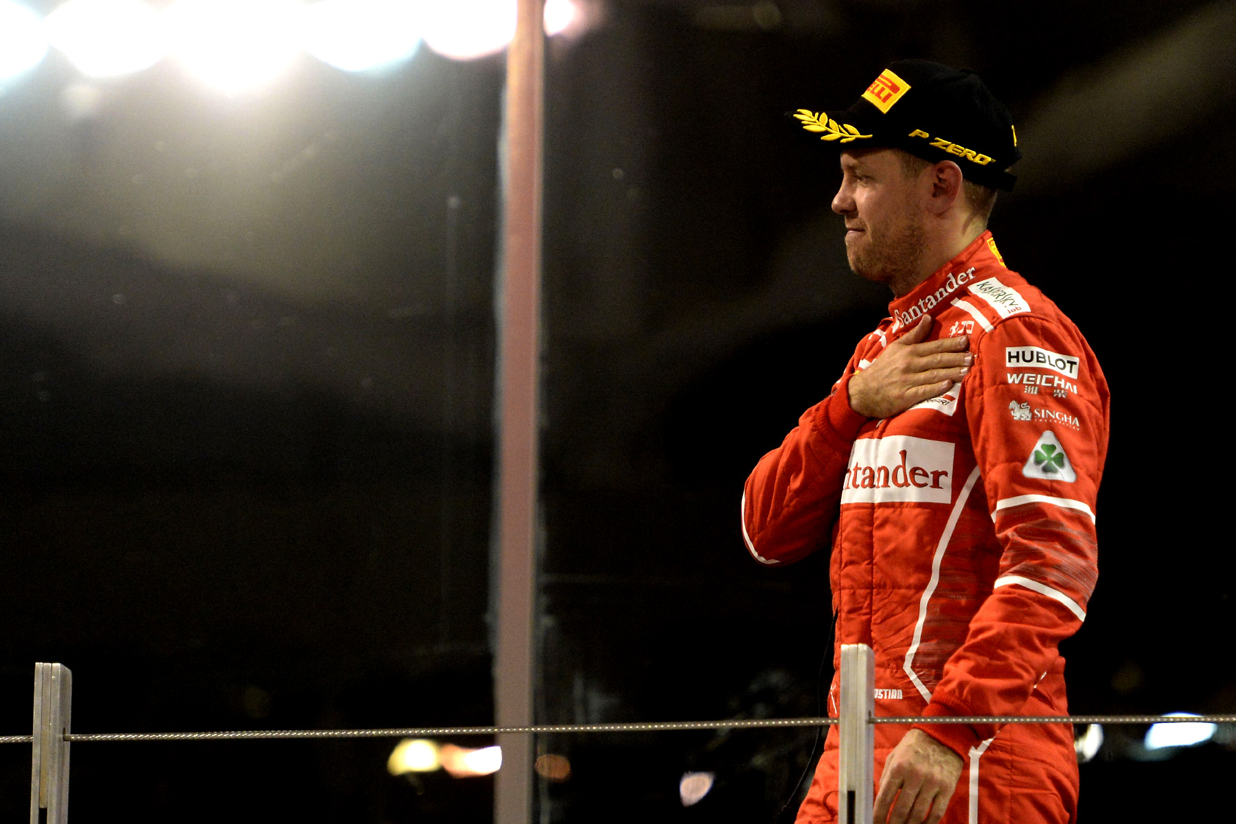 Sebastian Vettel on the 2017 Abu Dhabi Grand Prix podium.