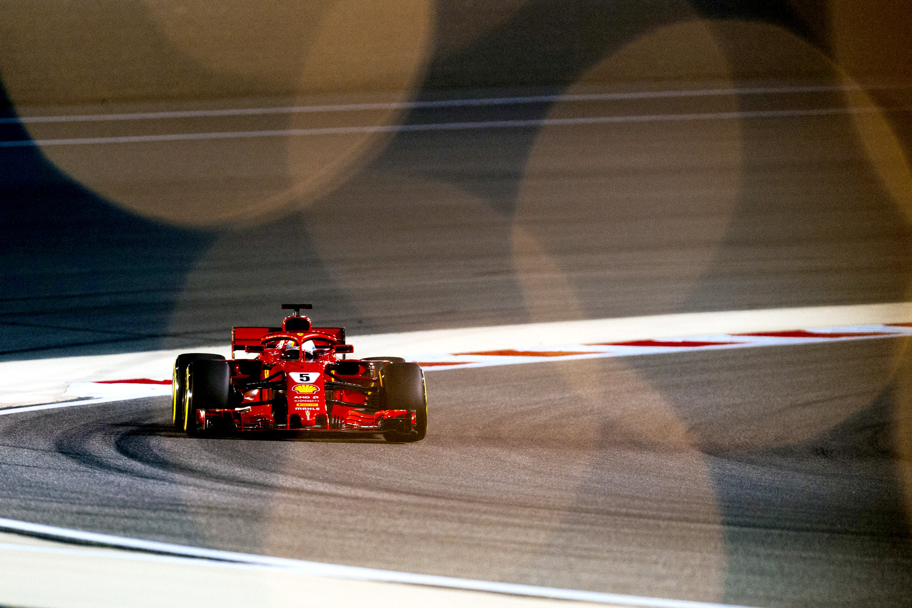 Sebastian Vettel on track at the 2018 Bahrain Grand Prix.