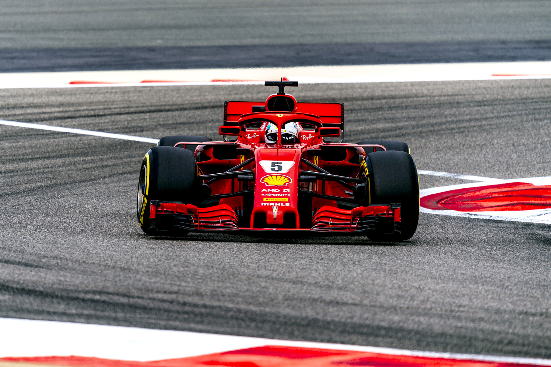Sebastian Vettel on track at the 2018 Bahrain Grand Prix.