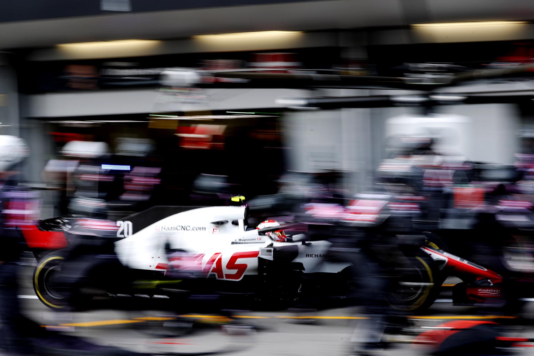 Kevin Magnussen in his pit box at the 2018 Azerbaijan Grand Prix.