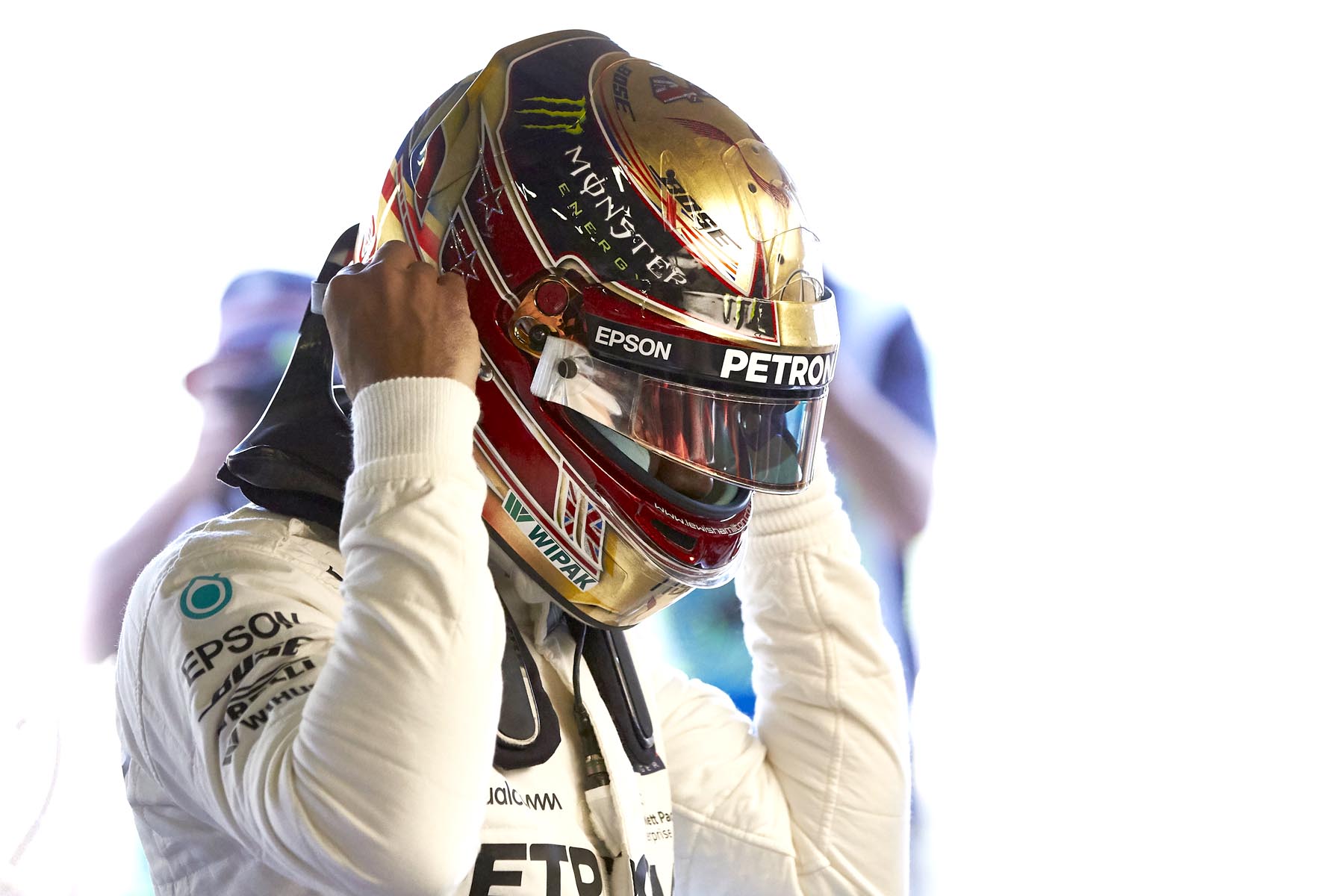 Lewis Hamilton in his garage at the 2018 British Grand Prix.
