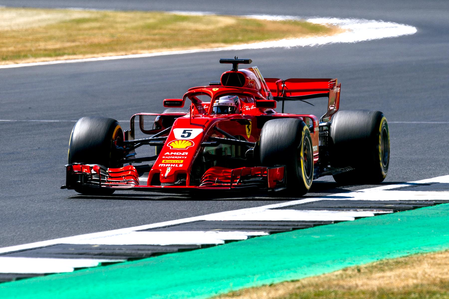 Sebastian Vettel on track at the 2018 British Grand Prix.