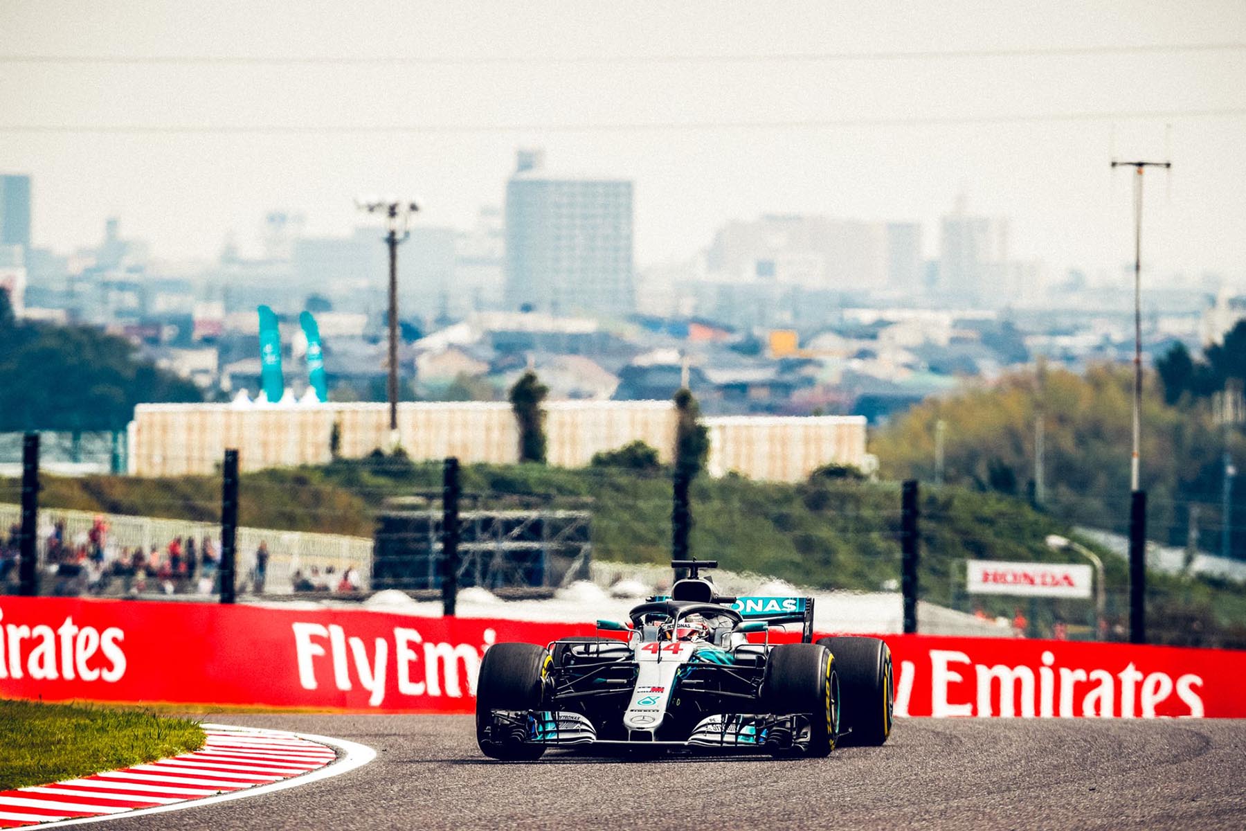 Lewis Hamilton on track during practice for the Japanese Grand Prix.