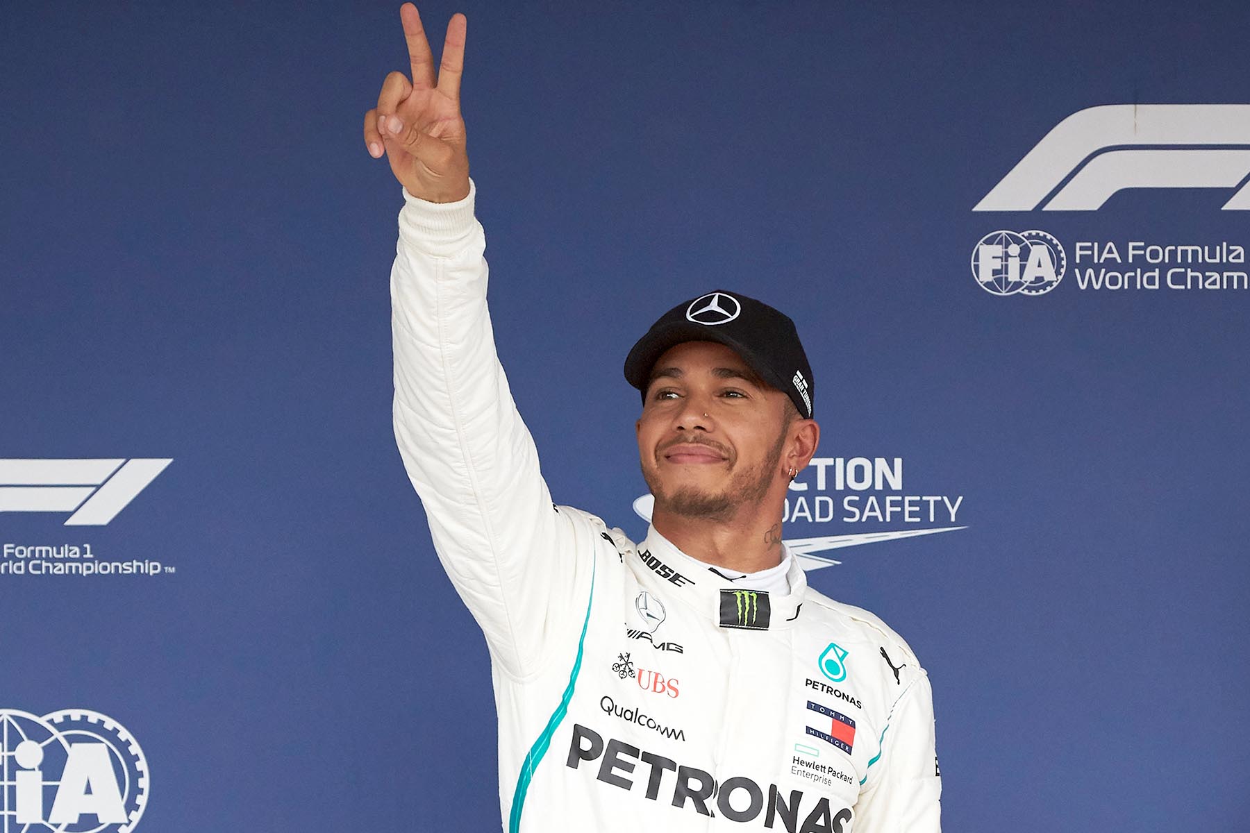 Lewis Hamilton celebrates at the 2018 Japanese Grand Prix.