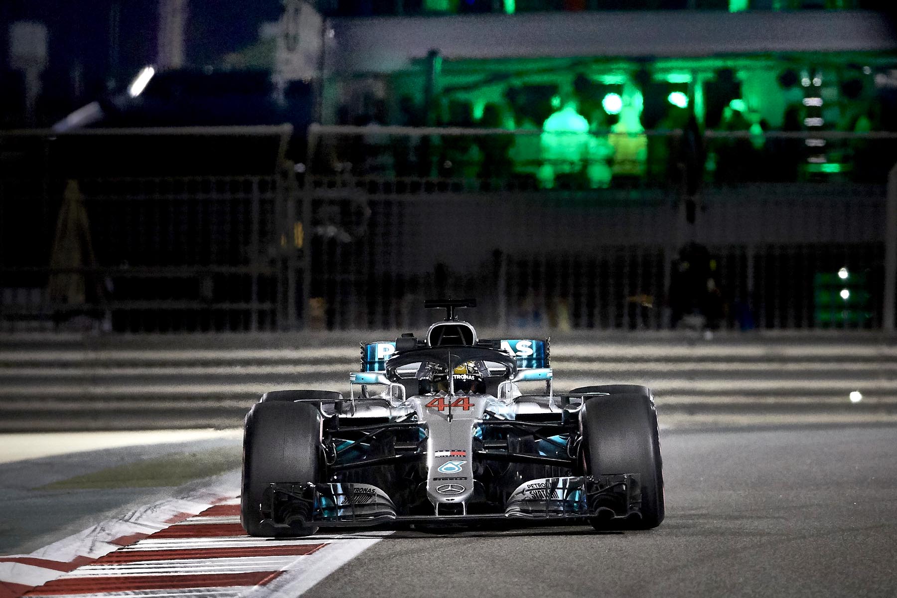 Lewis Hamilton on track at the 2018 Abu Dhabi Grand Prix.