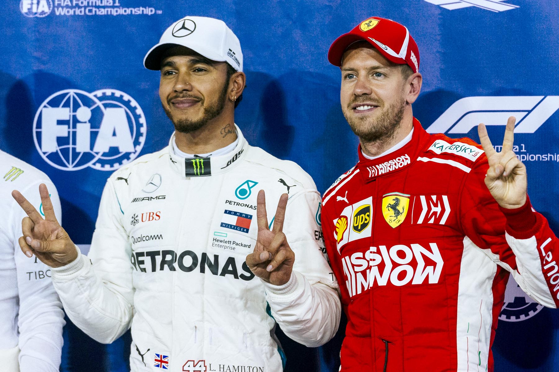 Lewis Hamilton and Sebastian Vettel at the 2018 Abu Dhabi Grand Prix.