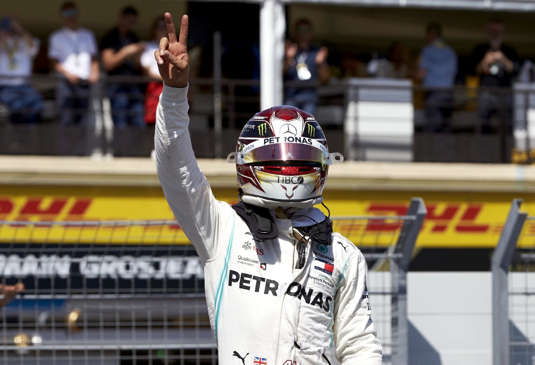 Lewis Hamilton celebrates at the 2019 French Grand Prix.