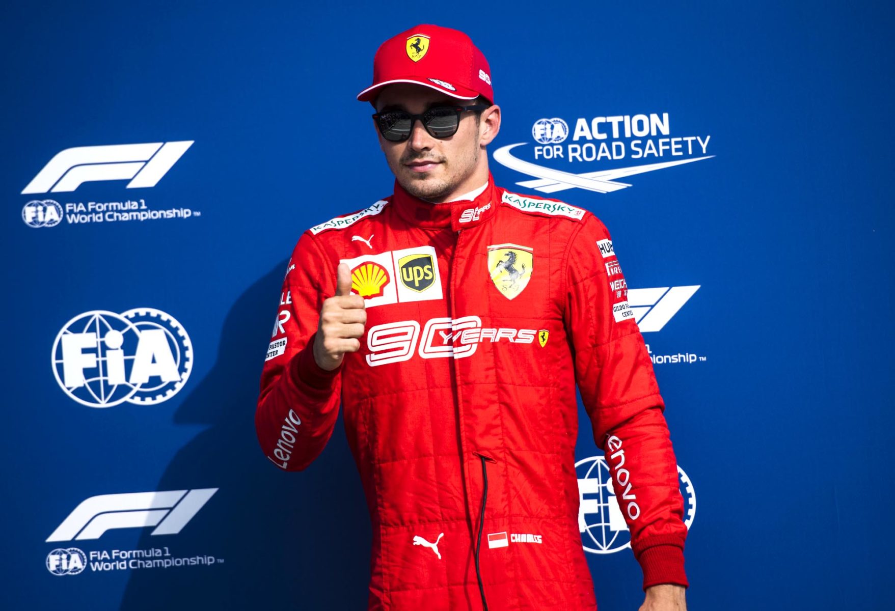 Charles Leclerc celebrates at the Italian Grand Prix