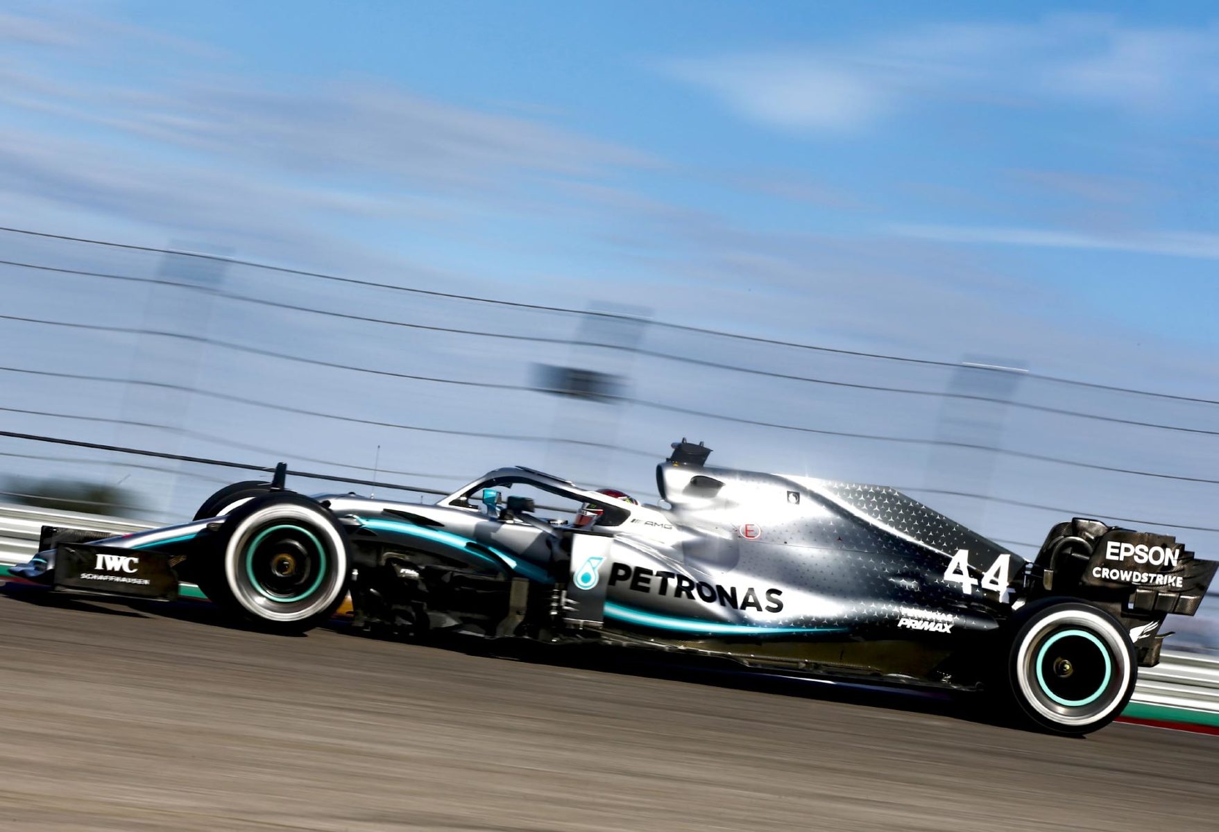 Lewis Hamilton on track at the 2019 United States Grand Prix.