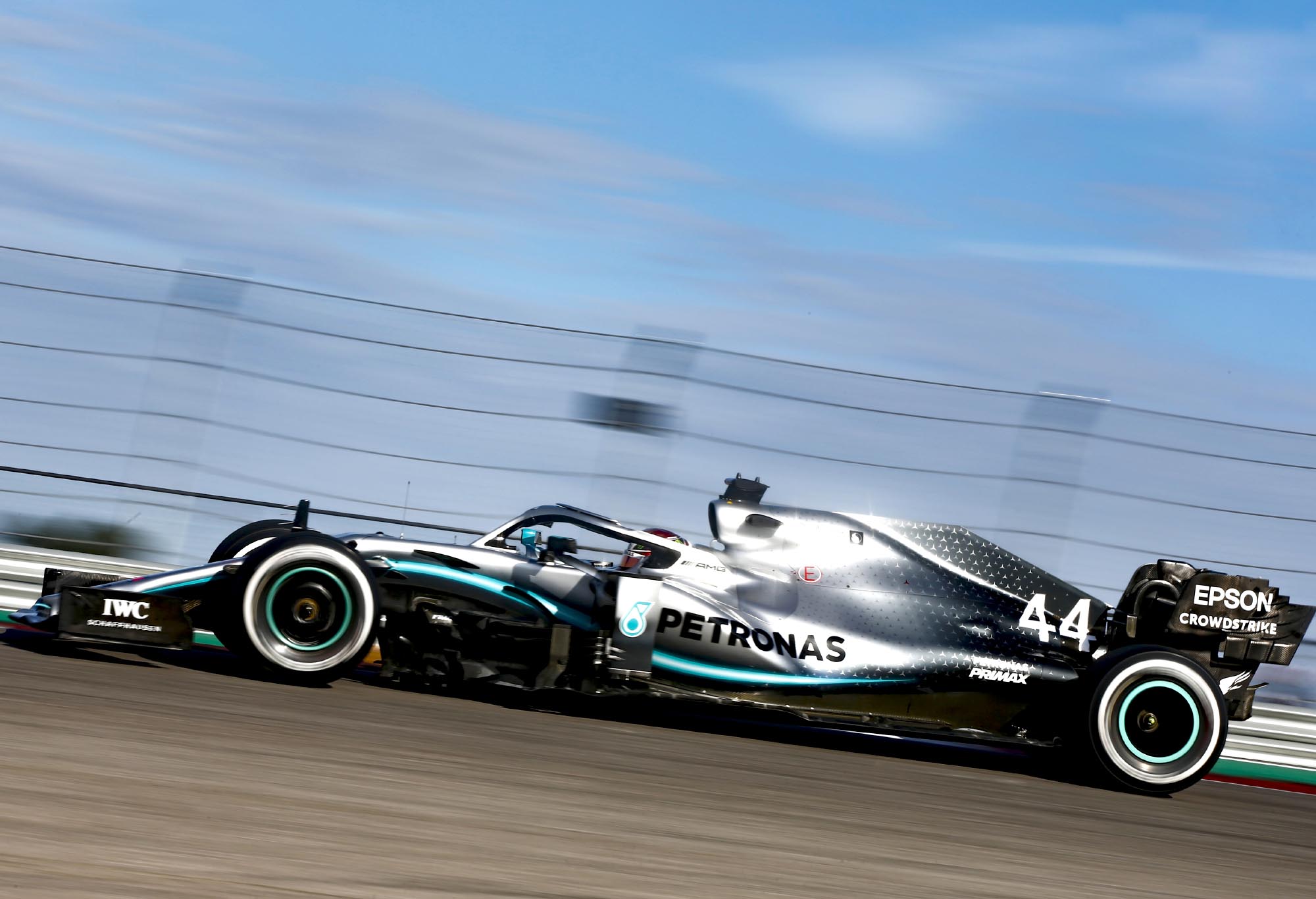 Lewis Hamilton on track at the 2019 United States Grand Prix.