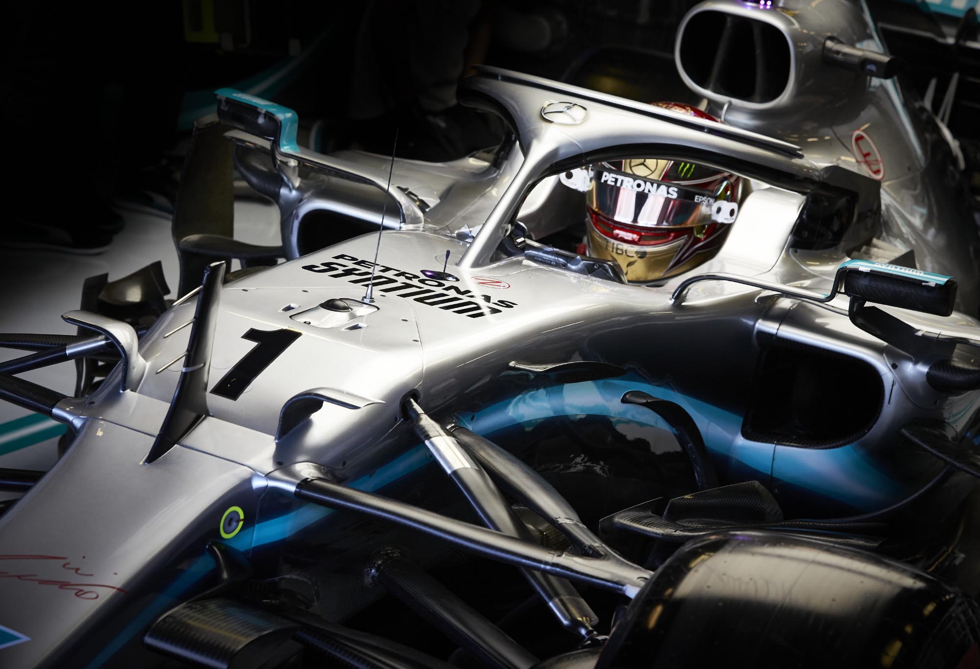 Lewis Hamilton in his car at the 2019 Abu Dhabi Grand Prix.
